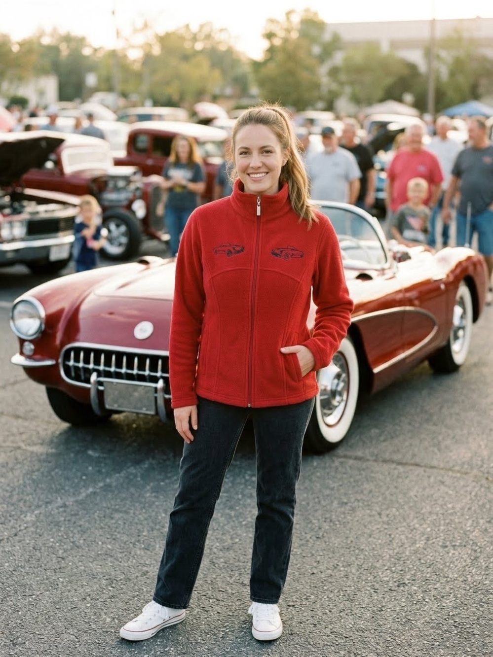 Y2K 90s Vintage Lavon Red Fleece Full Zip Jacket Women's L Roadster Car